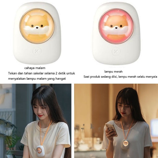 CORN Cute Fan Kipas Angin Mini Portable Hanging Neck Fan USB Rechargeable 1200mAh 3 Speed Adjustable