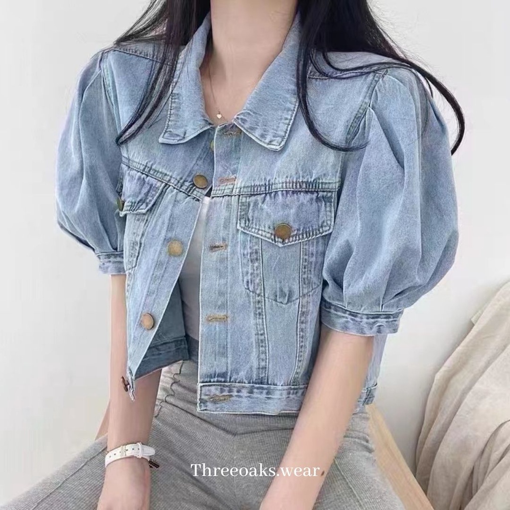 HYACINTH JAKET JEANS CROP PREMIUM IMPOR DENGAN TANGAN BALON SUPER KOREAN STYLE