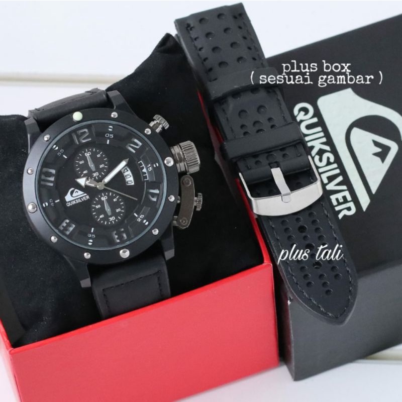 JAM TANGAN QUIKSILVER KULIT  FREE TALI/ JAM TANGAN PRIA QUIKSILVER KULIT FREE TALI CADANG