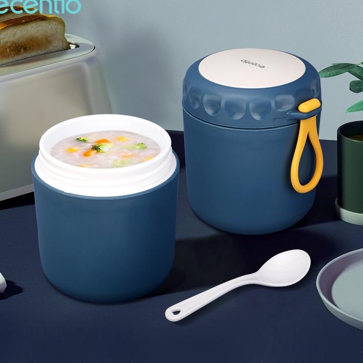 Super Promosi ecentio lunch box set dan tas tempat sup kotak makan 1100ml anti tumpah free sendok dan sauce cup