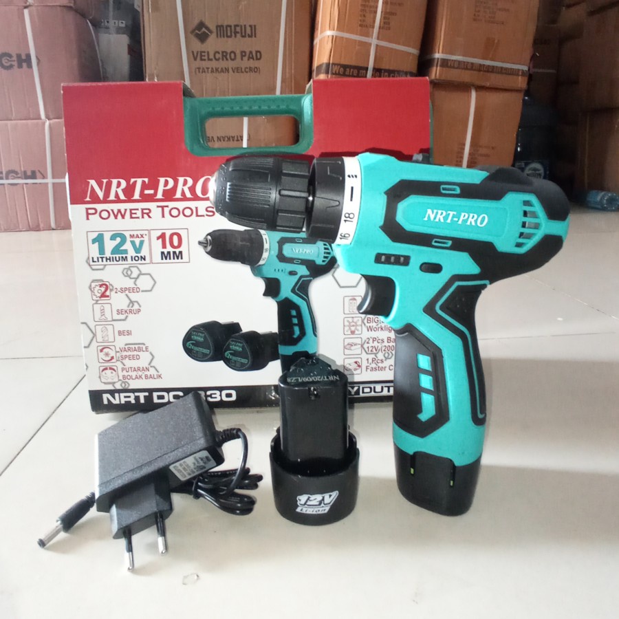 Mesin Bor Cordless Drill NRT-PRO DC330 Batre Baterai Tangan Tanpa Kabel 12 V