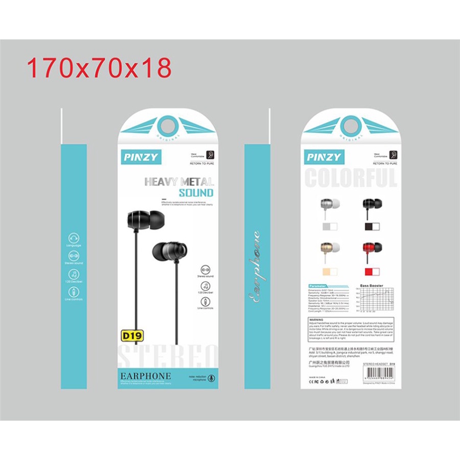 Headset - Earphone ORIGINAL PINZY D19 Metal Series Colorful