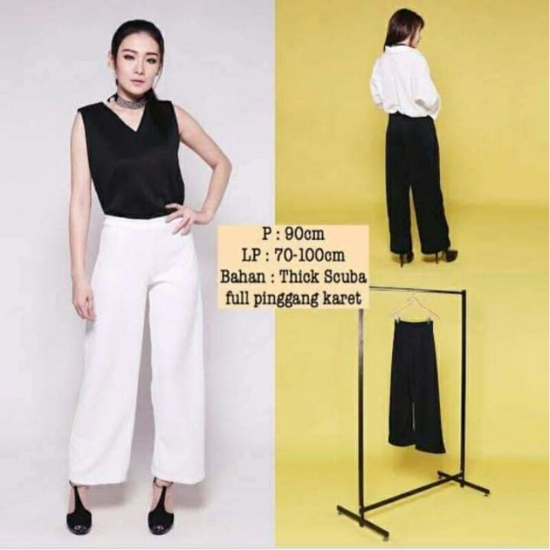 TARA Outfit-CELANA KULOT SCUBA PREMIUM CELANA PANJANG SCUBA KULOT SCUBA HITAM PUTIH CELANA WANITA