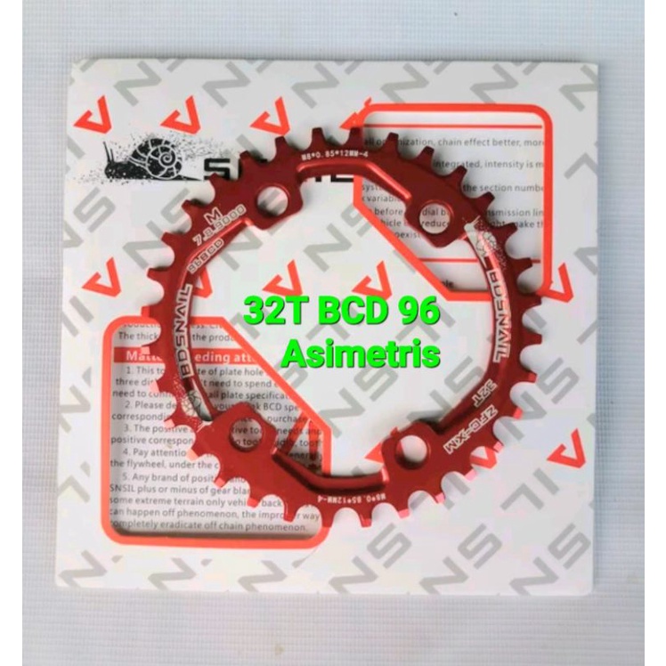 Snail Chainring 32T BCD 96 Asimetris Narrow Wide Chain Ring Arm Crank Sepeda Merah