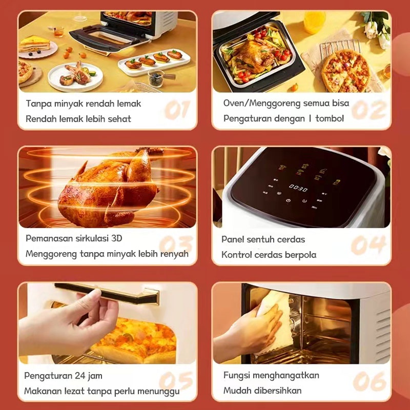 Air Fryer 15L 1400Watt tombol layar sentuh Kapasitas tinggi/hitam