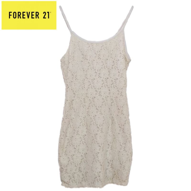 Dress Bodycon Knit Mini Cami Lace Cream FOREVER 21 atasan Wanita Branded