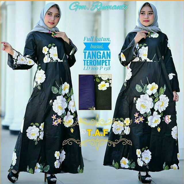 Gamis Katun Motif Salur dan Polkadot
