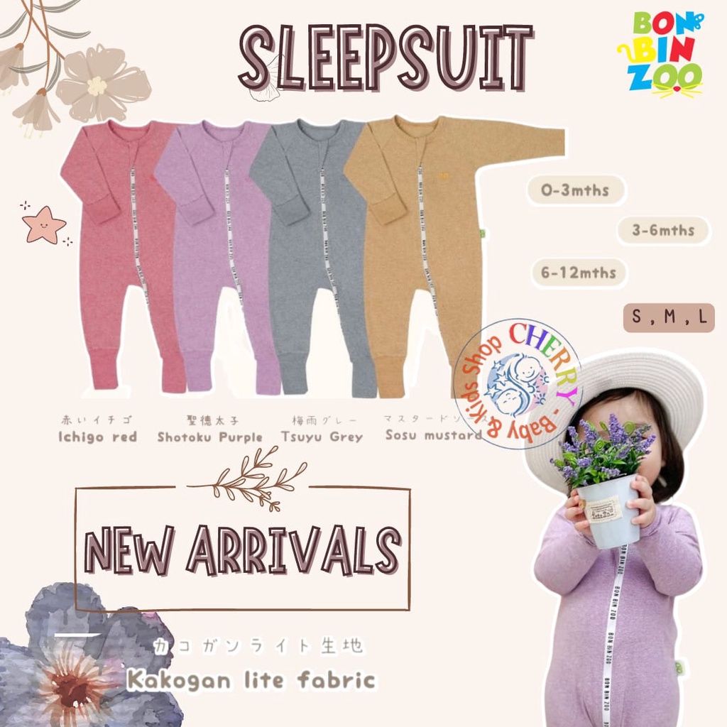 Sleepsuit BonBinZoo 0-3 tahun Motif Granit / Kakogan Lite Jumspuit Bayi / Sleepsuit Resleting CBKS SO