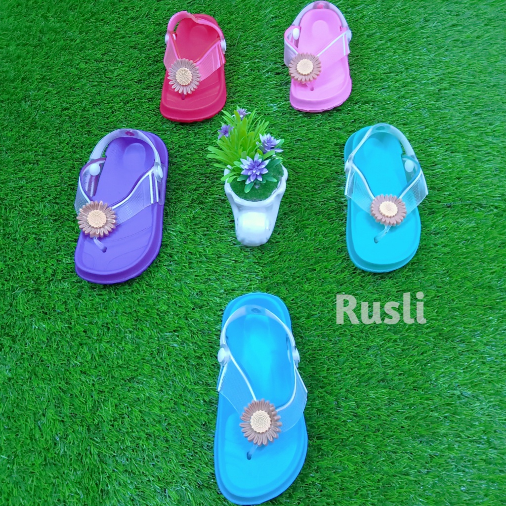 (COD) Sandal Jepit Tali Belakang Karet Bayi Anak Motif Bunga Matahari Shevano 151