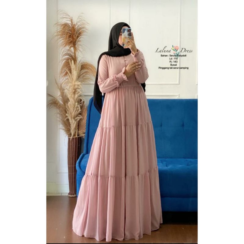 LALUNA DRESS REMPEL BAHAN CERUTU BABU DOLL PREMIUM FULL FURING