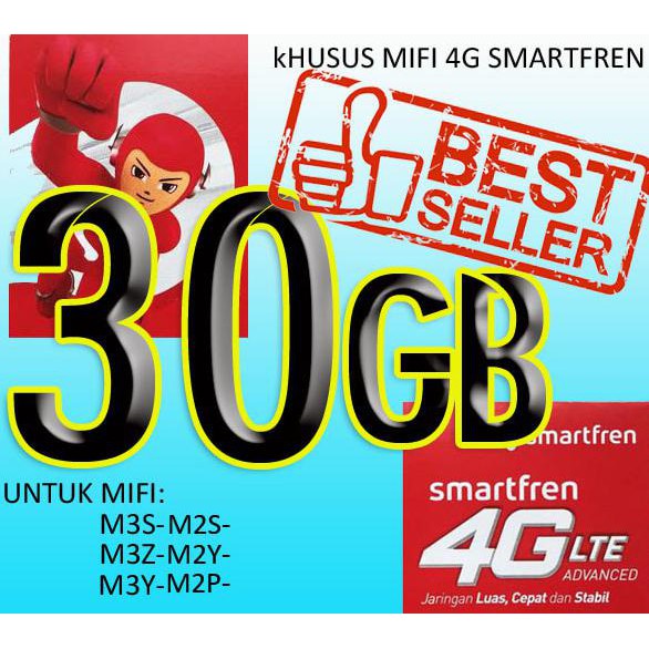 Kartu Perdana Smartfren 4G 30 gb for all mifi m3z/m3y/m2s/m2p/m2y
