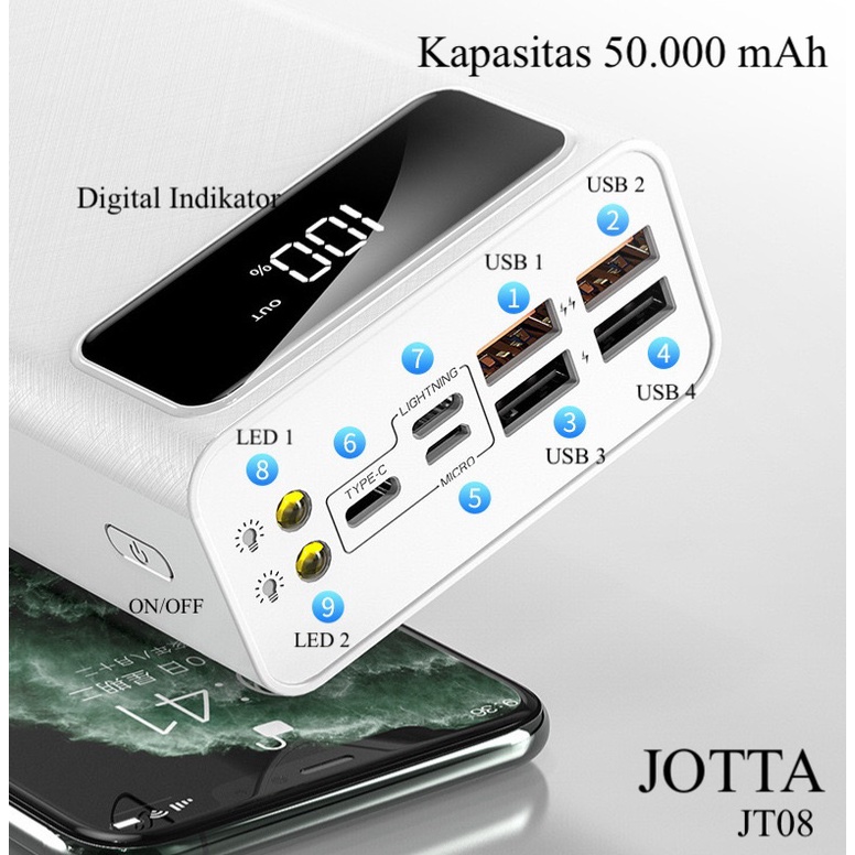 Powerbank JOTTA JT08 kapasitas 50.000 mAh original fast charging garansi 1Tahun.