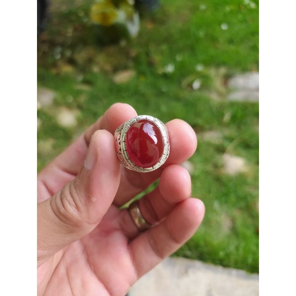 Cincin Perak dengan Batu Yaman Ahmar Dijamin Asli Natural
