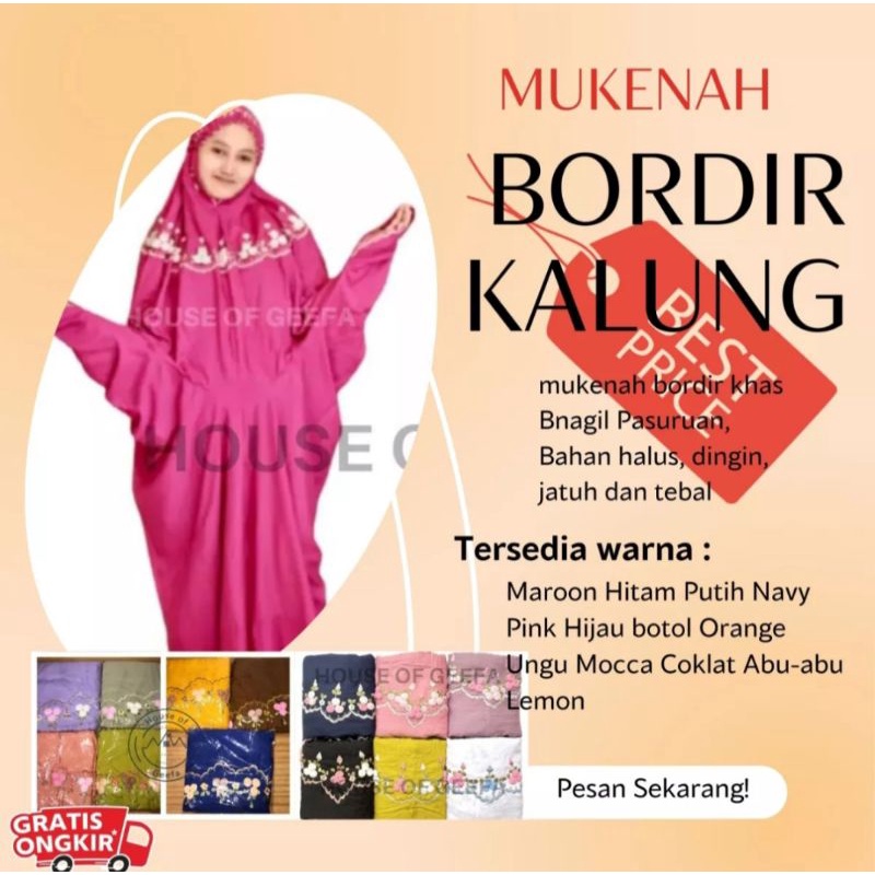 Mukenah Bordir - Mukena Bordir KalungMukena Terusan - Mukena Dewasa Adem- Rukuh Dewasa - Rukuh Wanit