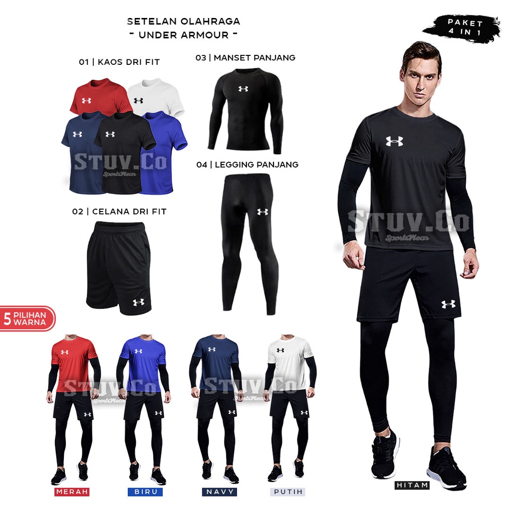 PAKET 4IN1 STELAN OLAHRAGA KAOS DRIFIT BASELAYER THUMBHOLE JARI LEGGING PANJANG DAN CELANA FUTSAL UNISEX