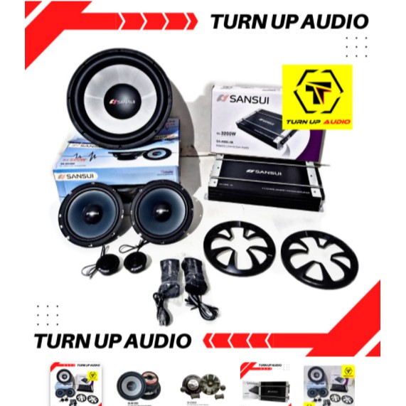 Paket audio mobil SANSUI daily use terbaik subwoofer power 4ch split