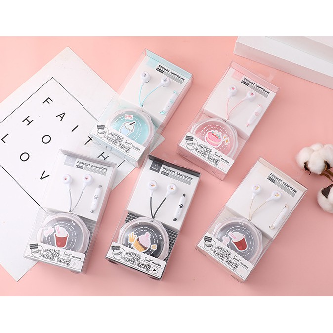 [KA-177] Set Headset Earphone Tema DESSERTS Snack / Wadah Earphone Motif Kartun Camilan Lucu