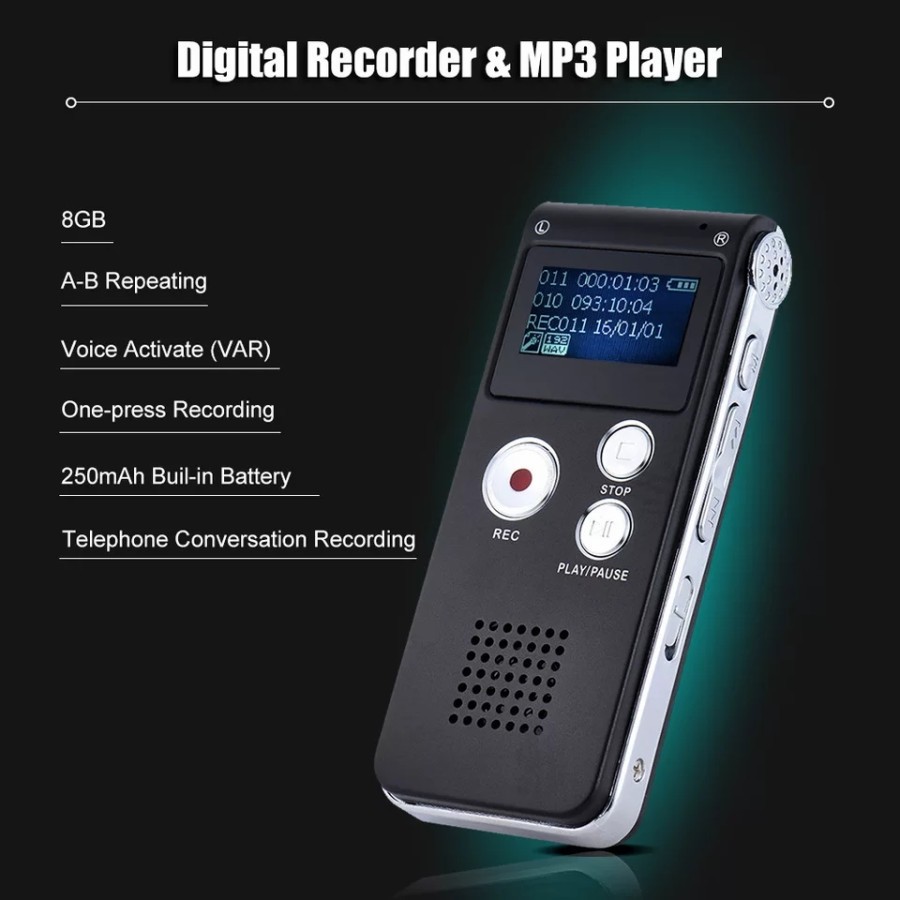 NA - Alat Perekam Suara Digital Voice Recorder Mini Mp3 Player 8Gb DR01