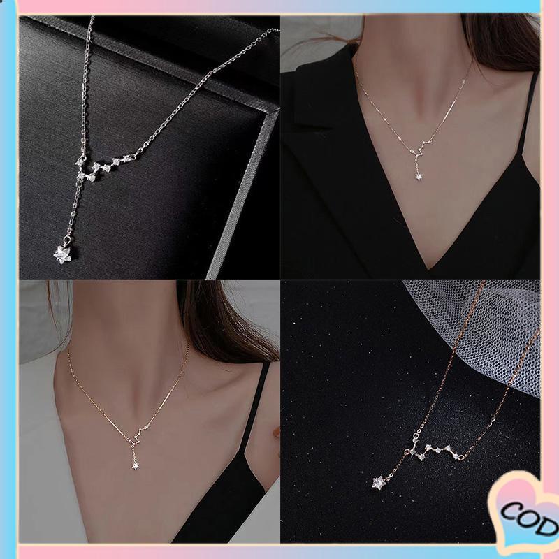 COD❤️ Big Dipper Wanita Trendy Temperamen Cahaya Mewah Desain Niche Rumbai Kalung Indah Sederhana-A.one