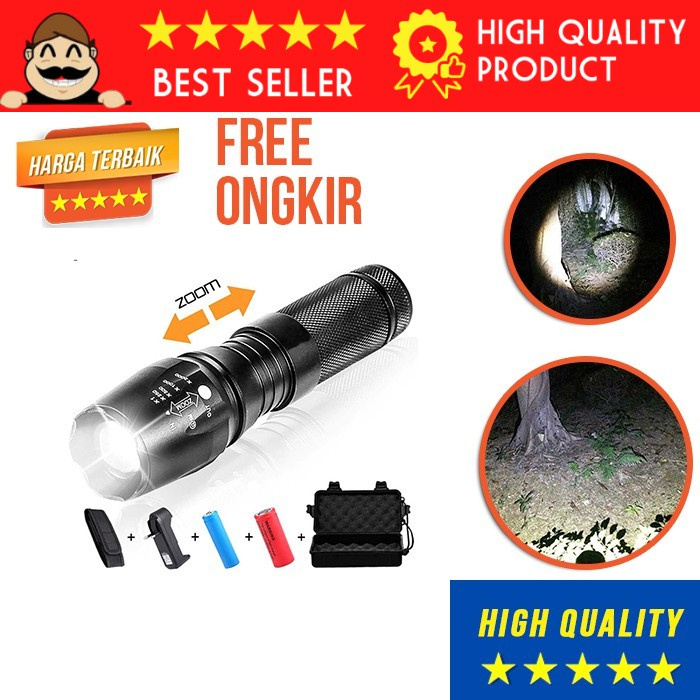 SENTER TACTICAL PLUS BATERAI CHARGER ORI CENTER LAMPU LED JARAK JAUH TAKTIKAL OUTDOOR ANTI AIR ST21