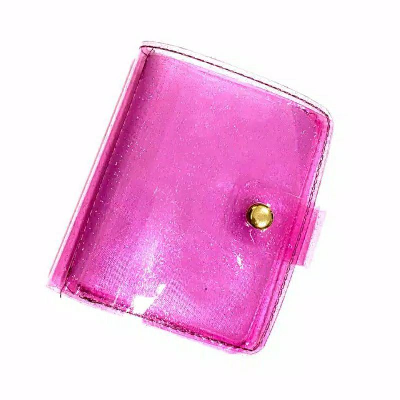 MEIMEISHOP DOMPET KARTU KANCING LIPAT PVC TRANSPARAN DOMPET WANITA LOKAL BATA