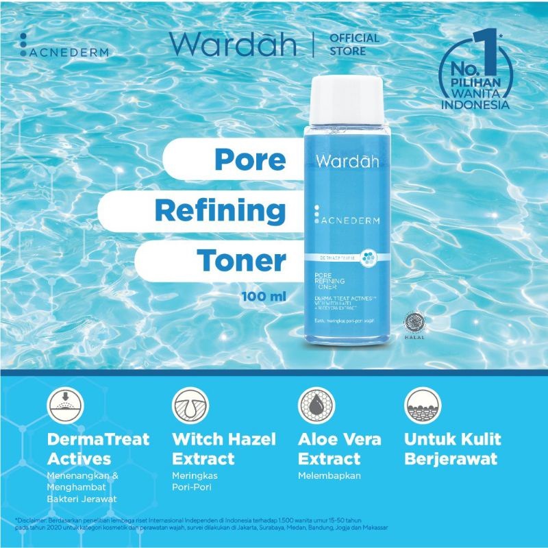 BPOM Wardah Acnederm Pore Refining Toner 100 ml - Dengan Witch Hazel Extract