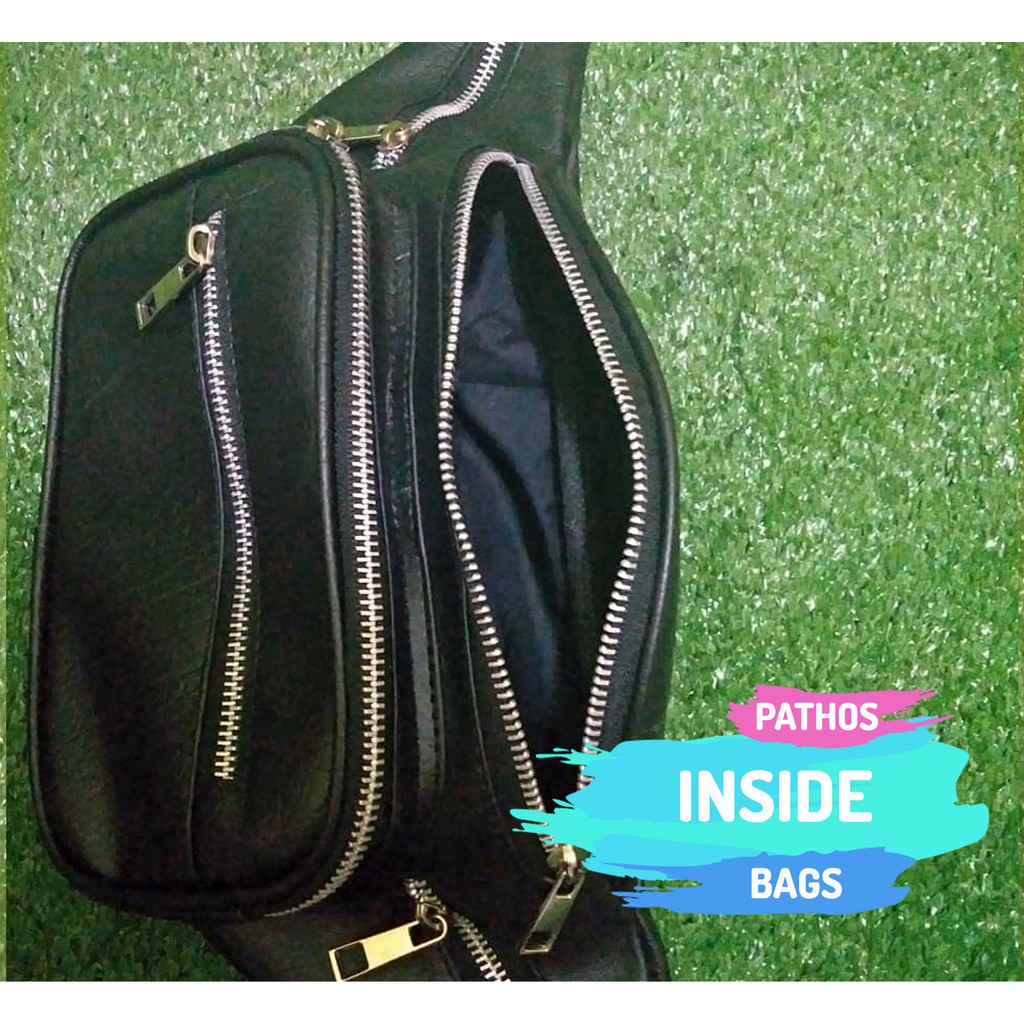 Tas Waistbag PRia Wanita TAs Selempang Pinggang Hitam Polos LIma Zipper Rantai