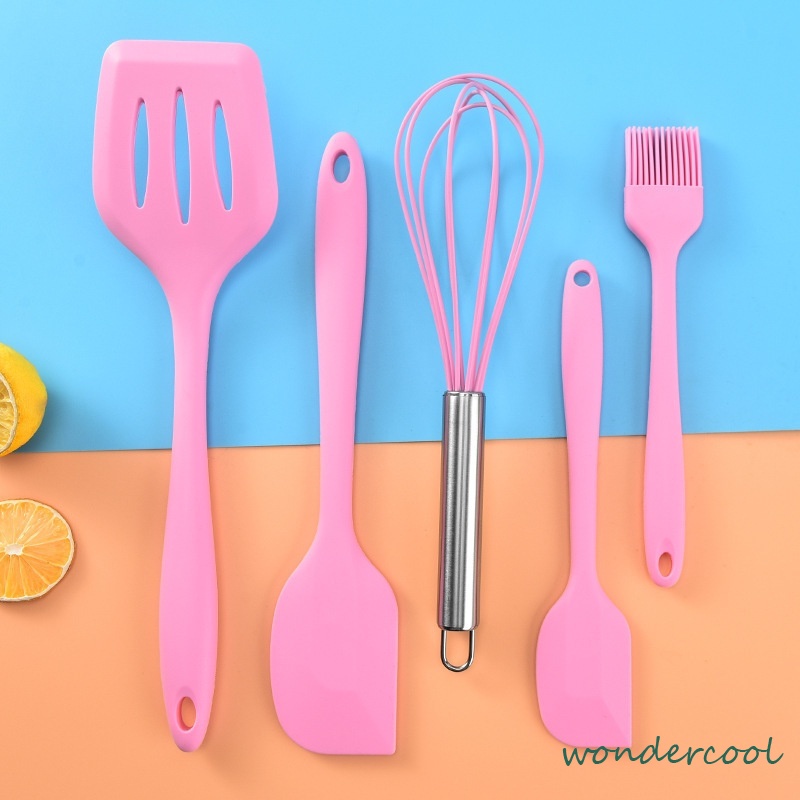 5 Pcs/1 Set Silicone kitchenware set baking Spatula pencampur-Girlish Pink-Won