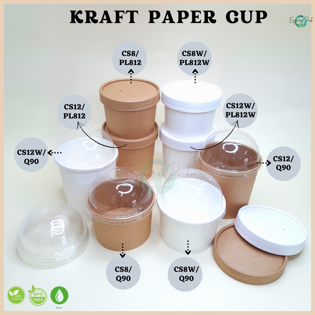 Jual Kraft Paper Cup / Ice Cream Cup + Dome Plastic Lid / Kraft Lid ...