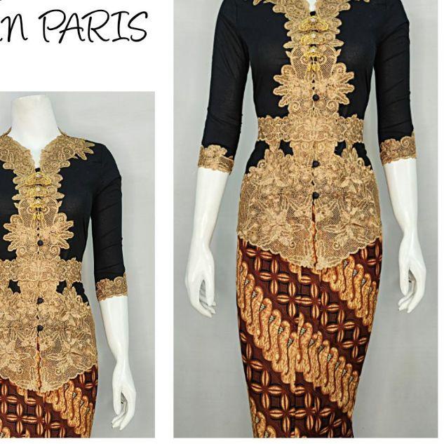 ☊ Indah KEBAYA HITAM ENCIM MODERN LENGAN 7/8 BORDIR EMAS KATUN PARIS KEBAYA WISUDA KEBAYA KATUN KEBA