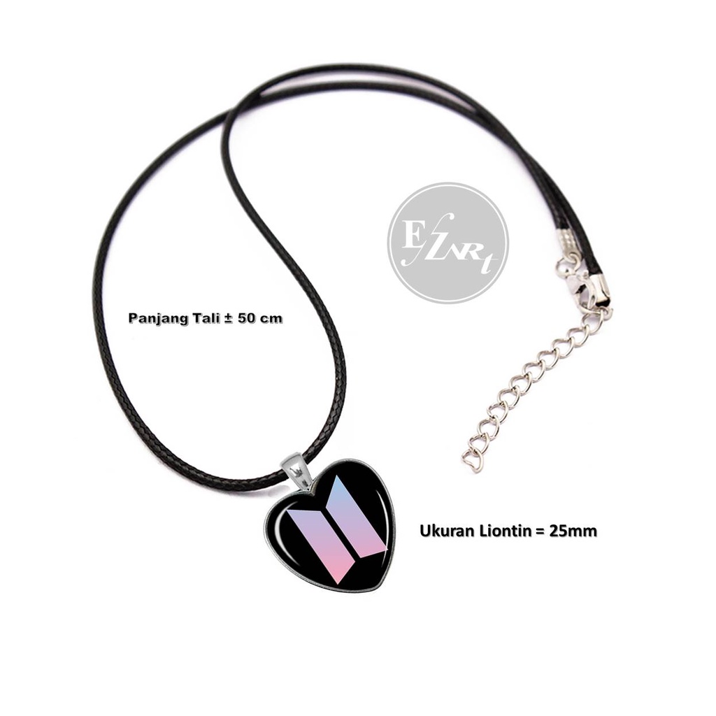 BISA CUSTOM - KALUNG BTS BANGTAN FOTO MEMBER KPOP LIONTIN BENTUK HATI CINTA KACA CEMBUNG TALI KULIT RANTAI STAINLESS STEEL