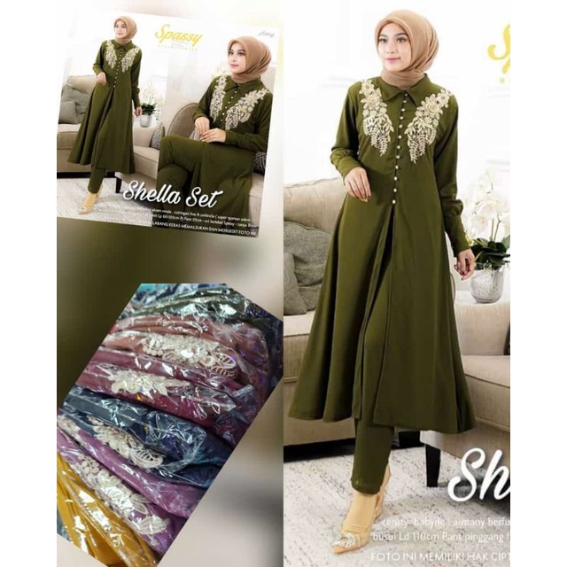 Sella Set/Stelan Long Tunik Bordir/One Set Long Tunik Bordir Cringkle Airflow