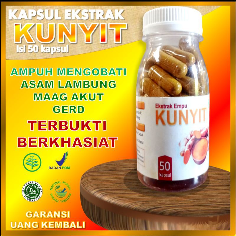 

kunyit herbal jamu suplemen kesehatan kapsul obat lambung curcuma pencernaan isi 50