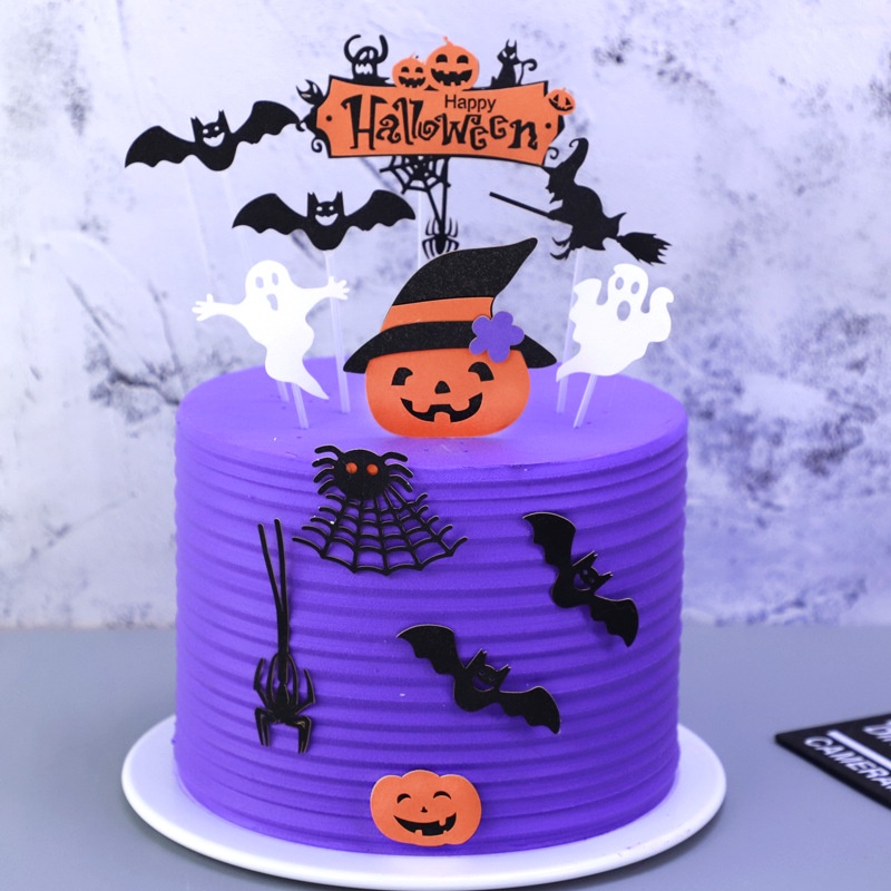 1 Set Topper Kue Desain Kartun Happy Halloween Untuk Dekorasi