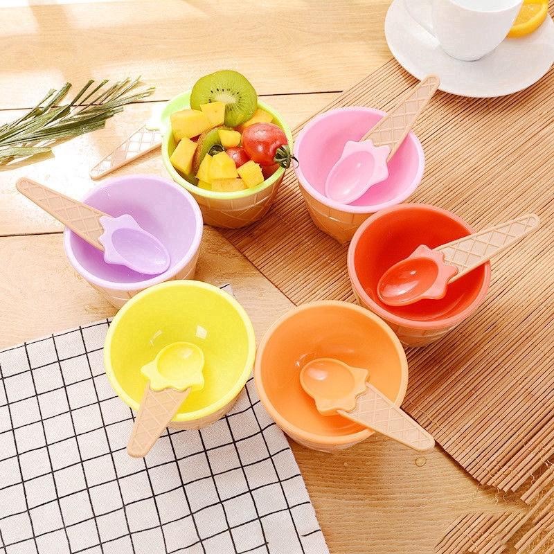 Mangkok Es Krim 2in1 Ice cream Bowl Snack Cup Mangkuk Cemilan Anak Set Mangkok Masker Sendok Unik Sendok Anak Penambah Nafsu Makan Piring Lucu Jelly Puding Buah