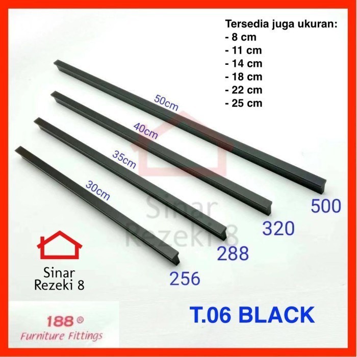 Handle Laci Tarikan 06-500 Hitam Panjang Pintu Lemari Minimalis Gagang 50 cm Modern Nakas