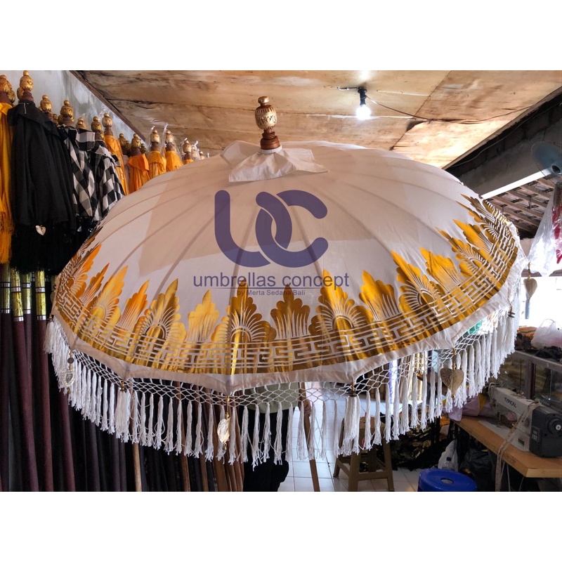 Payung Bali Pantai 2 Meter Prada Pinggir, Rumbai Etnik / Tedung Klasik Tassel Hias Dekorasi Kain Rami &amp; Waterproof