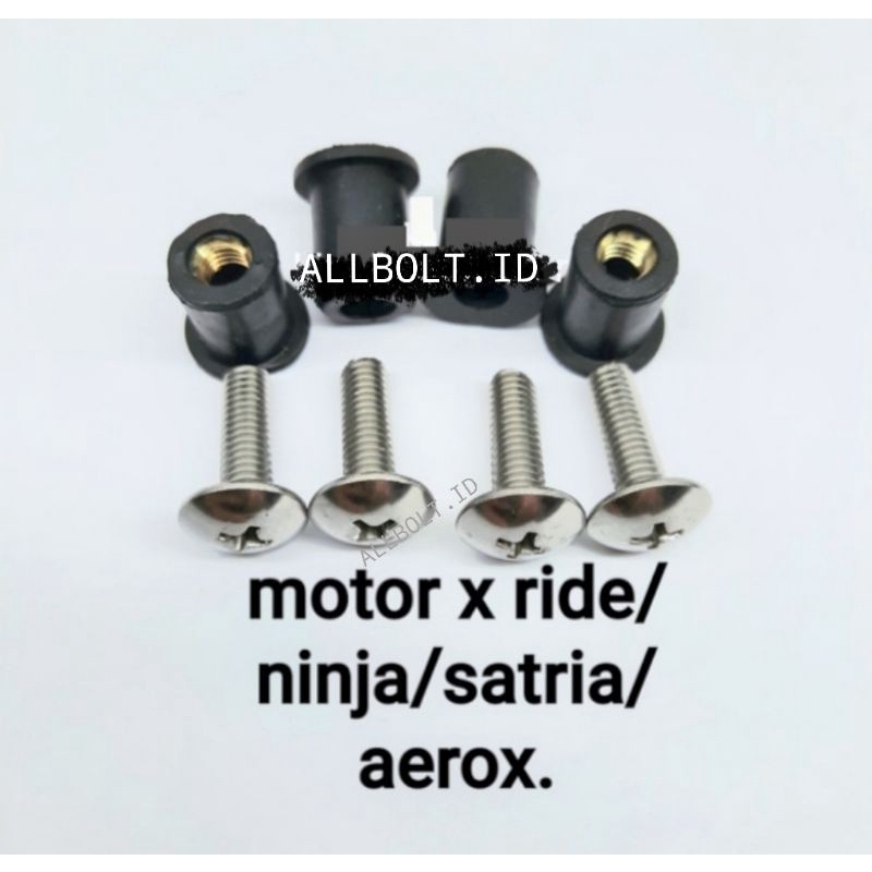 Baut tameng visor ninja satria aerox xride stainless baut+mur ( 4 set )