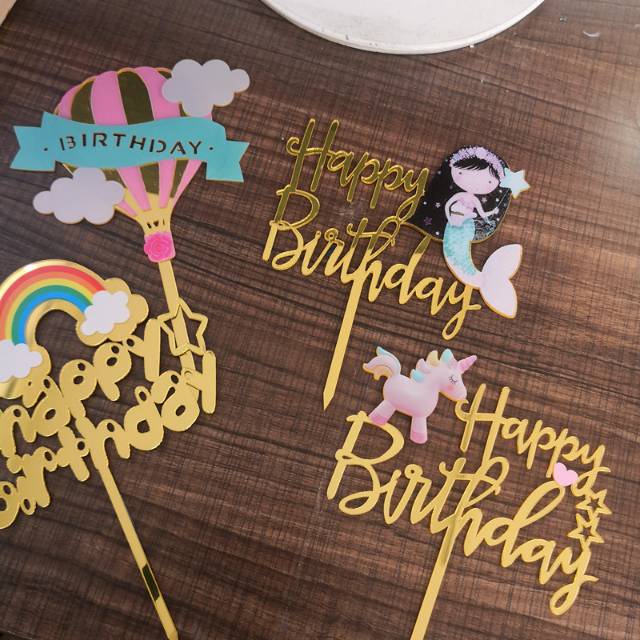 Cake Topper Happy Birthday Balon Udara Hiasan Kue Ultah Anak Rainbow Cake Murah Premium