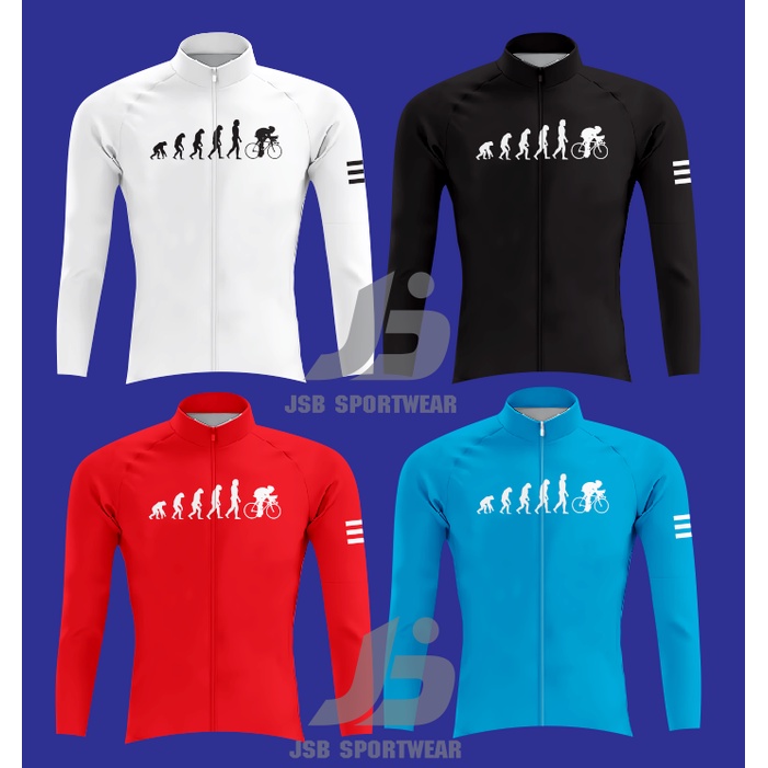 JERSEY SEPEDA ROADBIKE /LENGAN PANJANG/PAKAI KANTONG DAN RESLETING DESIGN EVOLUTION WARNA HITAM MERA
