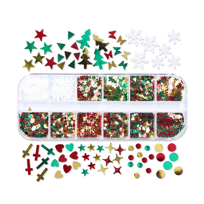 12 Grids Glitter 3D Christmas Snowflakes Sequins Nails Art Decorative Sticker DIY Accessories