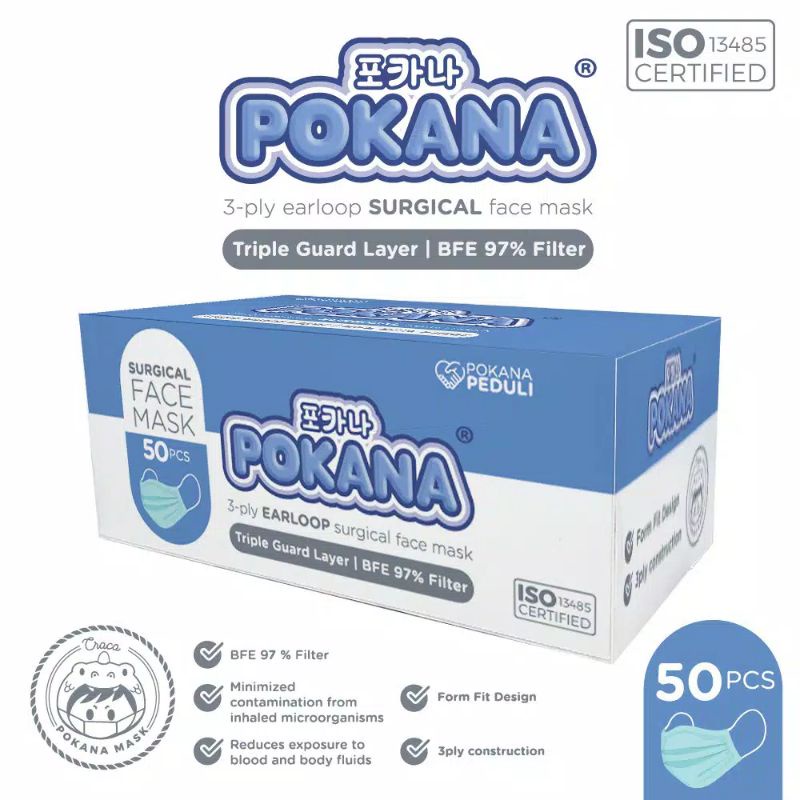 Pokana Adult earloop Surgical 3 ply - box isi 50 pcs