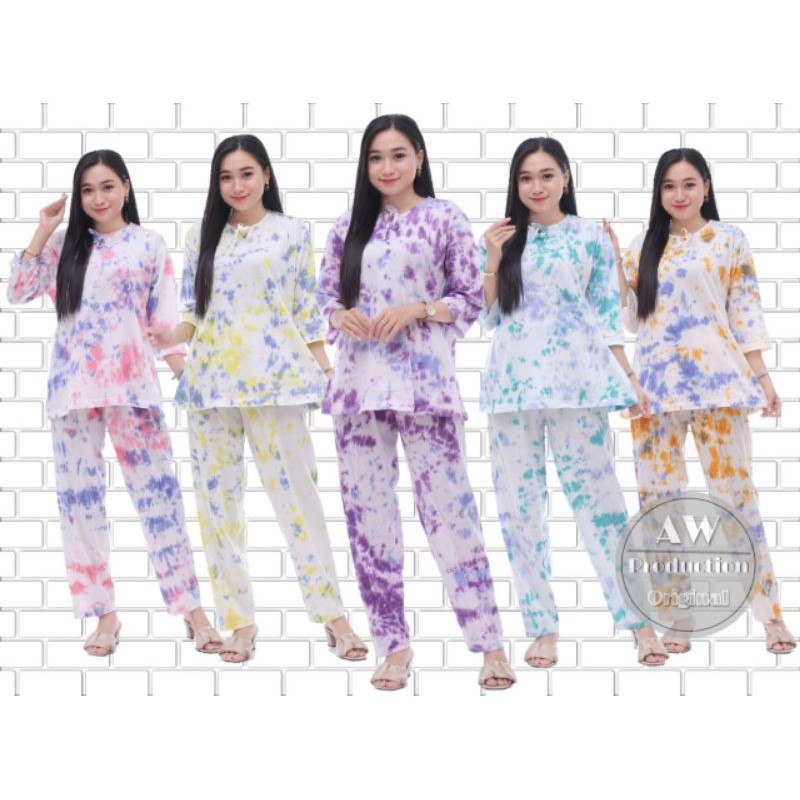 SETELAN PANJANG BAJU WANITA KAOS TIE DYE MOTIF ABSTRAK JUMPUTAN | BAJU WANITA KEKINIAN TERLARIS