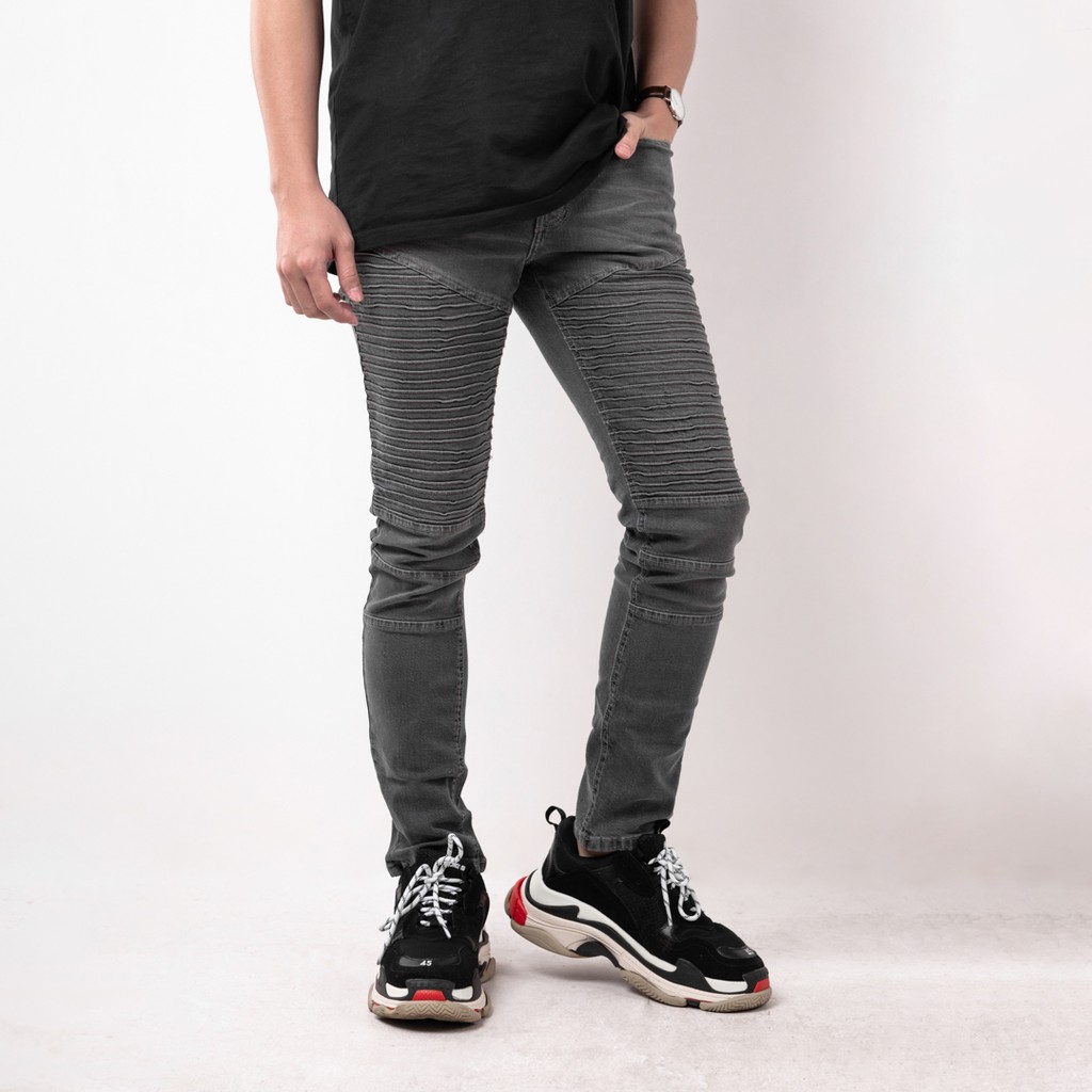Celana Jeans Pria Bahan Stretch Denim - Biker Jeans - Dark Grey - (UJB-01)