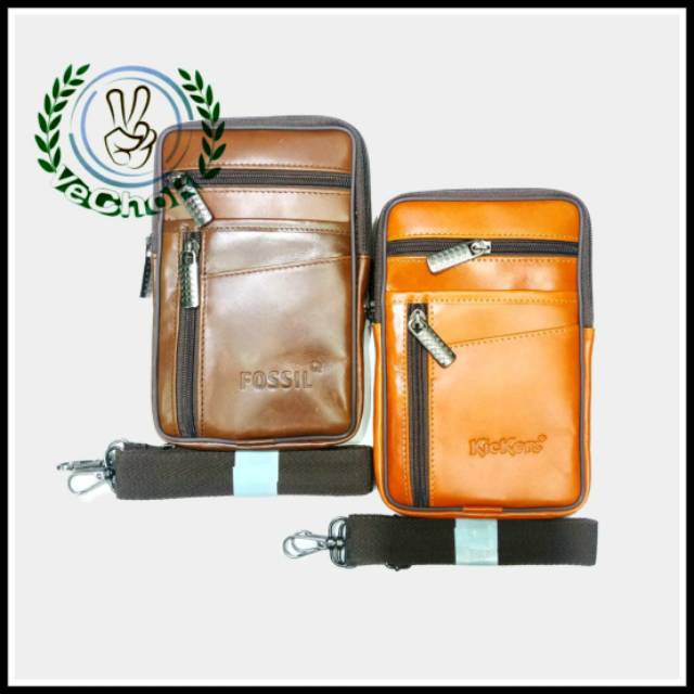 Tas Selempang Pinggang Sarung HP Pria Kulit Sapi Asli - Kickers ABE549