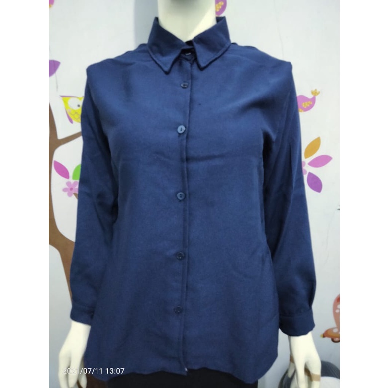 Kemeja Wanita Casual/Kemeja Basic/Kemeja Polos/Kemeja Jumbo-Navy