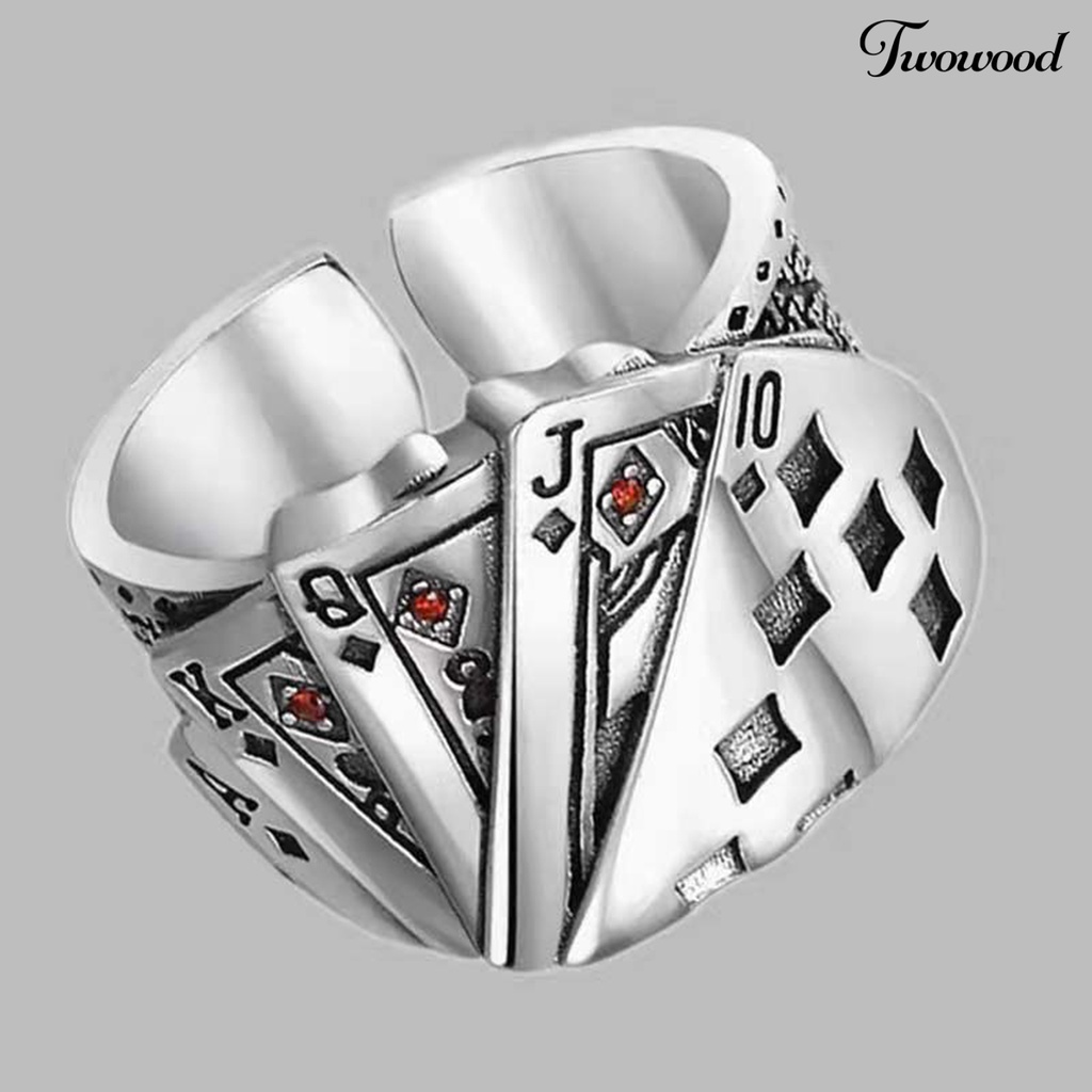 Cincin Model Terbuka Adjustable Desain Kartu Poker Ukir Gaya Retro Untuk Unisex