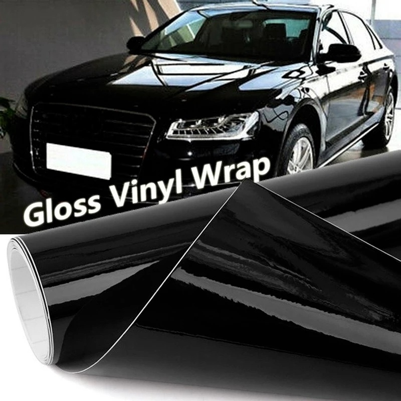 Stiker Vinyl Warna Hitam Glossy Dengan Perekat Untuk Modifikasi Mobil / Motor / Sepeda / Laptop