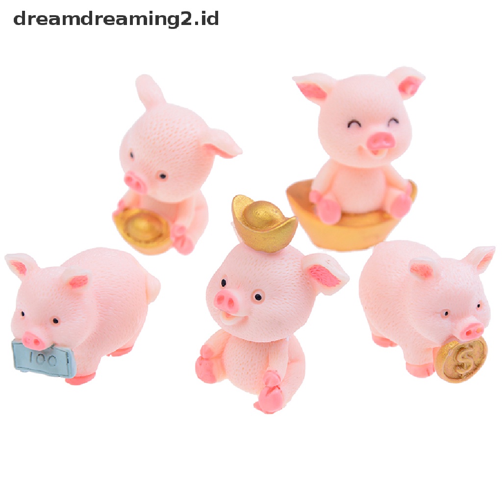 5pcs / set Miniatur Babi Lucu Untuk Dekorasi Taman Peri Diy