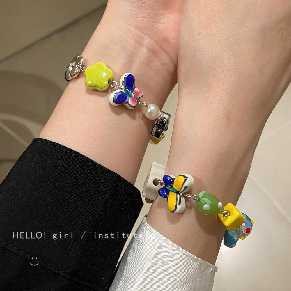 YEEZII Set Gelang Rantai Desain Kartun Bunga Hati Butterfly Bintang Smiley Untuk Wanita